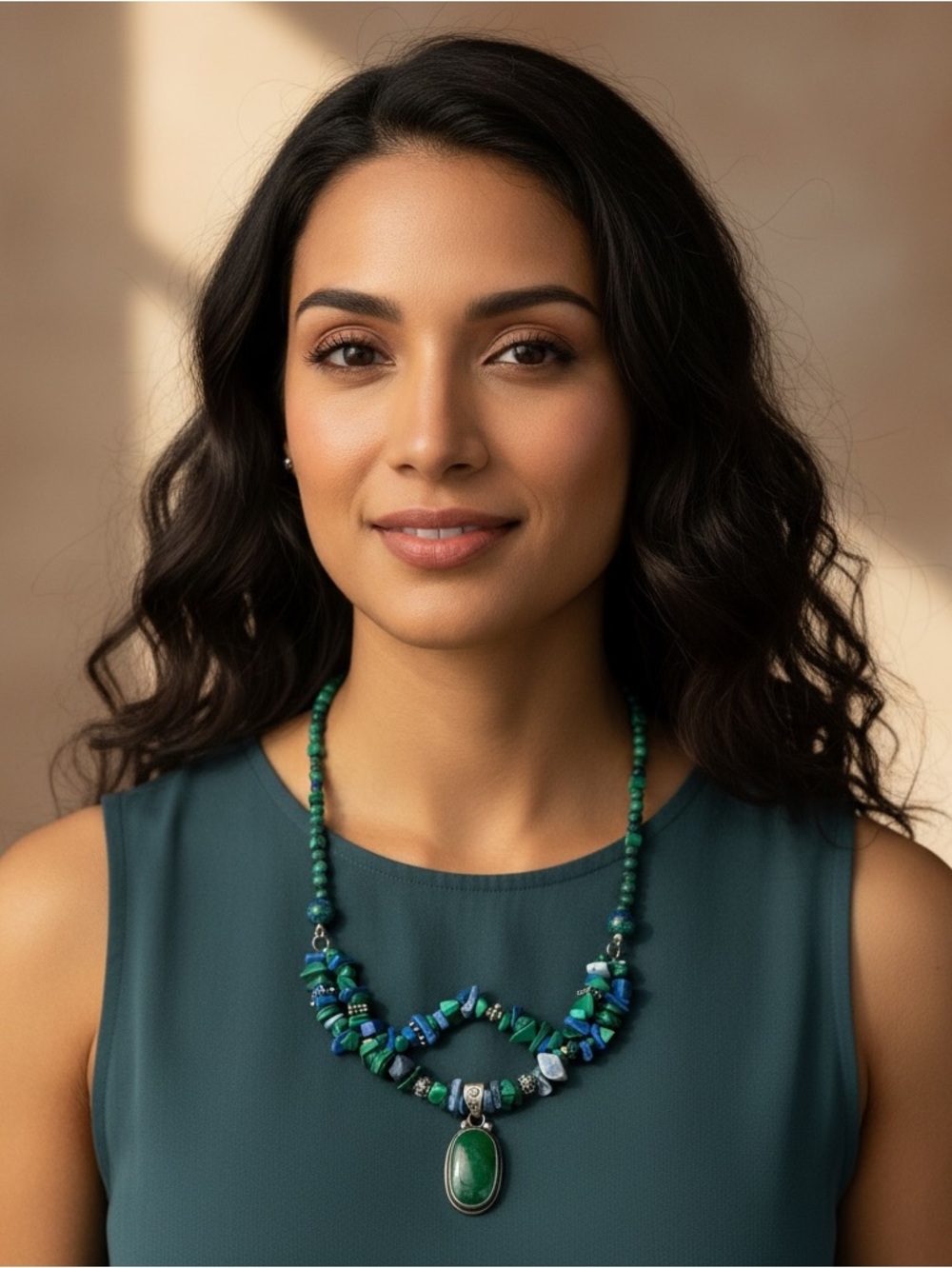 Bohemian Oval Green Gemstone Necklace